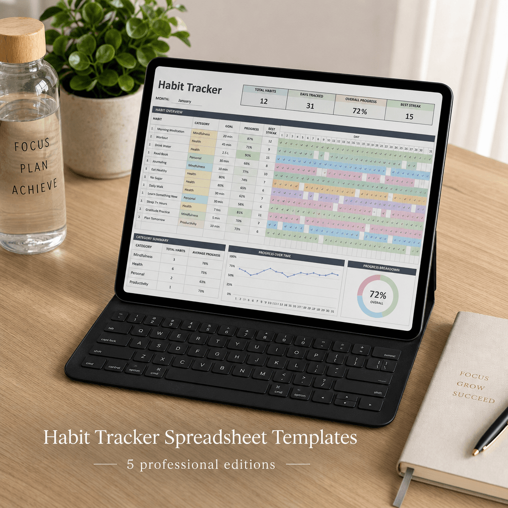Habit Tracker Spreadsheets | 5 ADHD & Fitness Editions